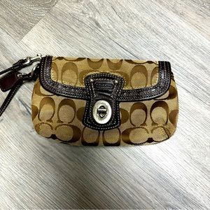 Coach Brown Signature Wristlet Purse Turn Lock Vintage